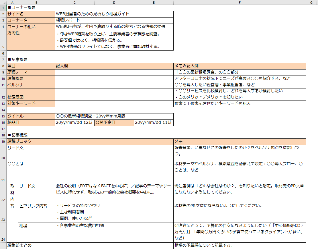 記事制作依頼書フォーマット